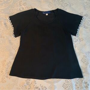 Sheer Black Blouse with Daisy Trim